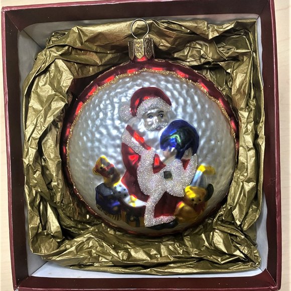WATERFORD 2 Sided 3 D Blown Glass Santa Claus Globe Toys Christmas Tree Ornament - Picture 1 of 4
